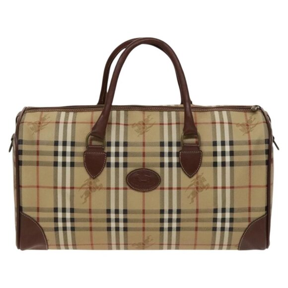 Burberrys Nova Check Boston Bag PVC 2way Beige Gold Auth 117842 - Picture 1 of 16
